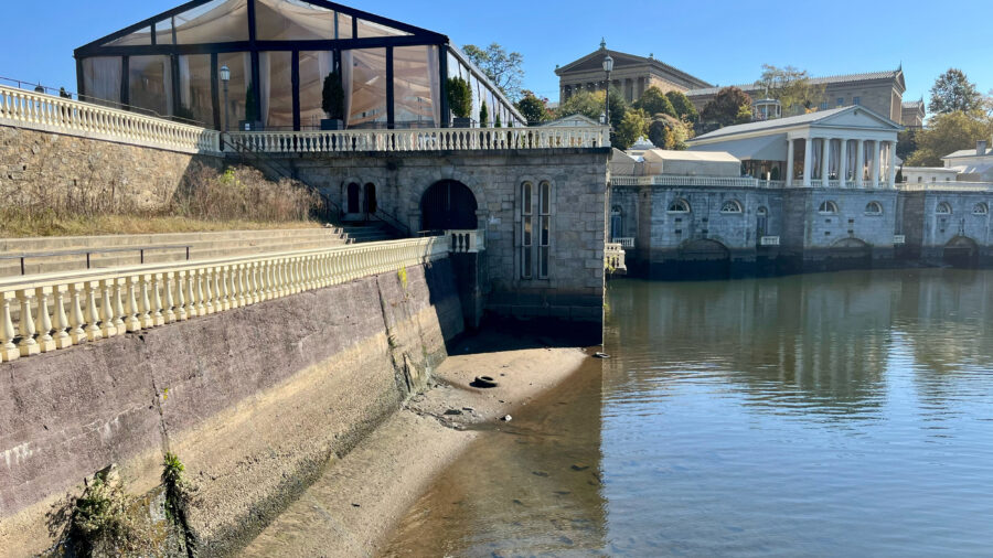 The Schuylkill River flows below the Philadelphia Museum of Art on Oct. 27. Credit: Kyle Bagenstose/Inside Climate News