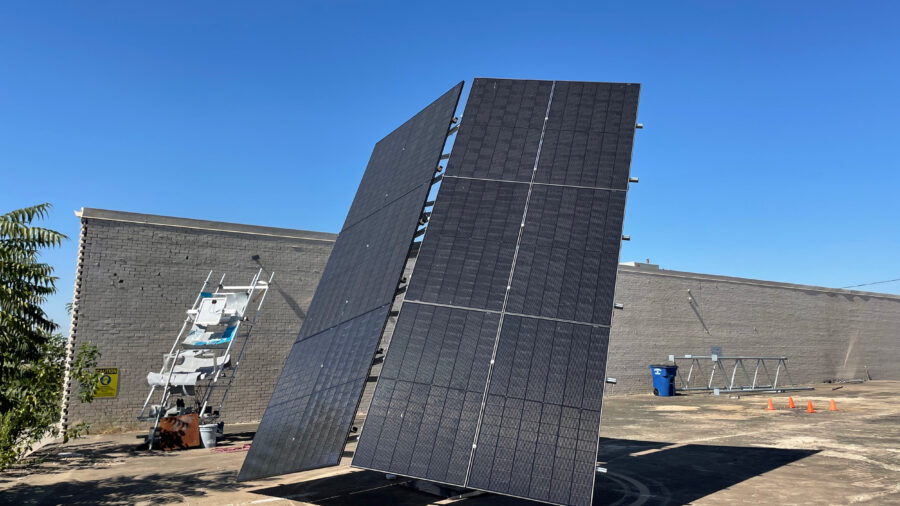 A prototype of a 3-D solar tower is seen at Janta Power’s Dallas office that is interconnected to the Texas grid. Credit: Arcelia Martin/Inside Climate News