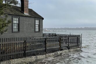 Photo of the Counting House during the 2024 Nor'easter. Credit: Paul Wright