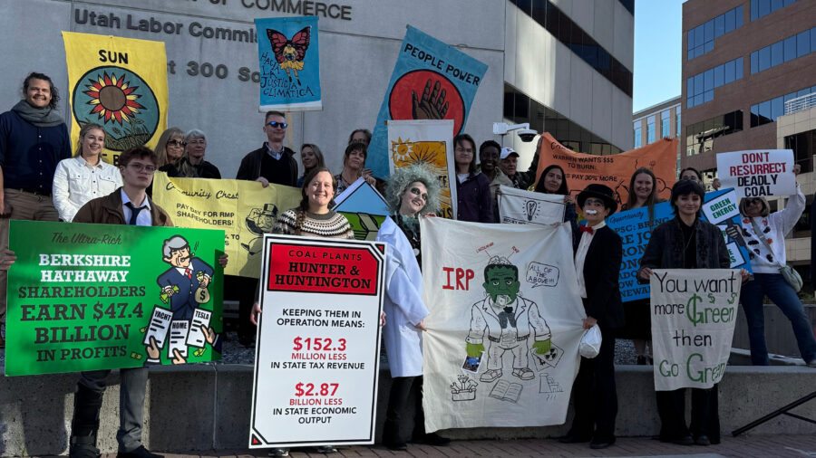 Utahns and environmentalists gather before Wednesday’s Public Service Commission hearing on PacifiCorp’s 2025 integrated resource plan. Credit: Zack Waterman/Sierra Club