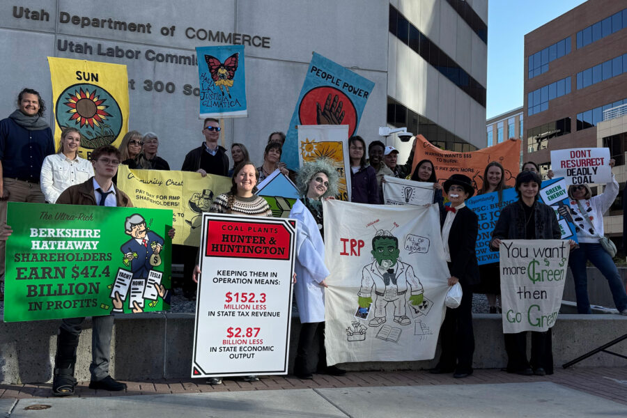 Utahns and environmentalists gather before Wednesday’s Public Service Commission hearing on PacifiCorp’s 2025 integrated resource plan. Credit: Zack Waterman/Sierra Club
