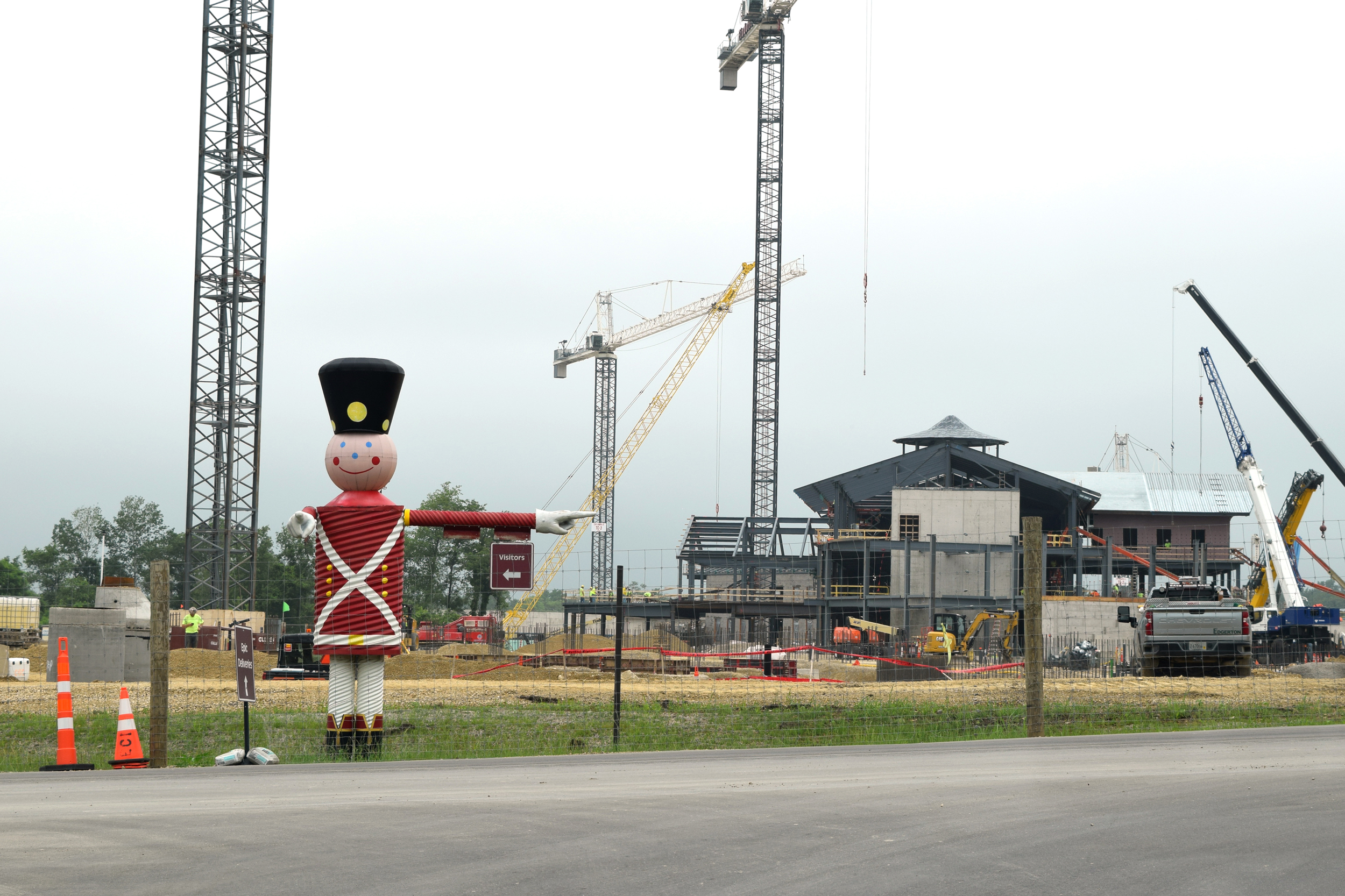 Epic is currently building “Other Worlds,” its latest storybook-themed campus at its headquarters in Verona. Credit: Phil McKenna/Inside Climate News