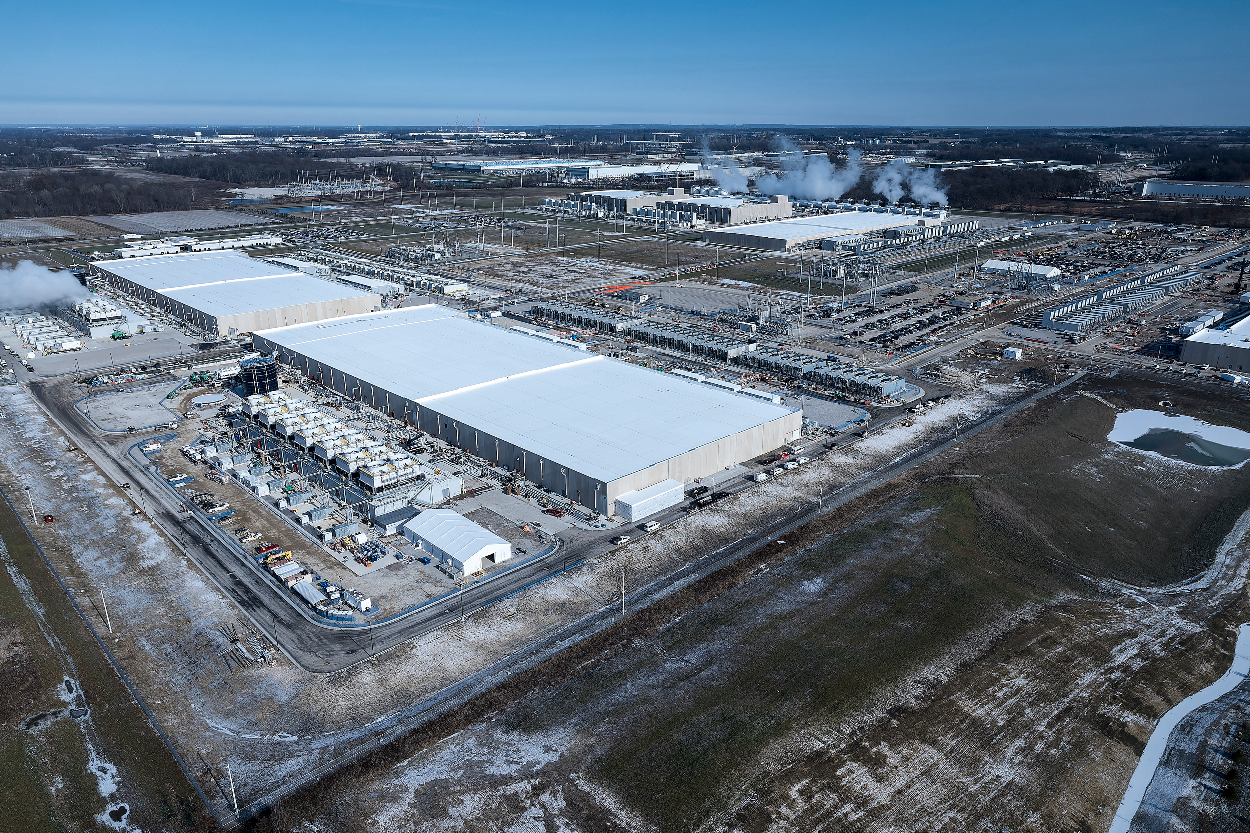 An aerial view of Google’s New Albany data center campus in Central Ohio. Credit: Google
