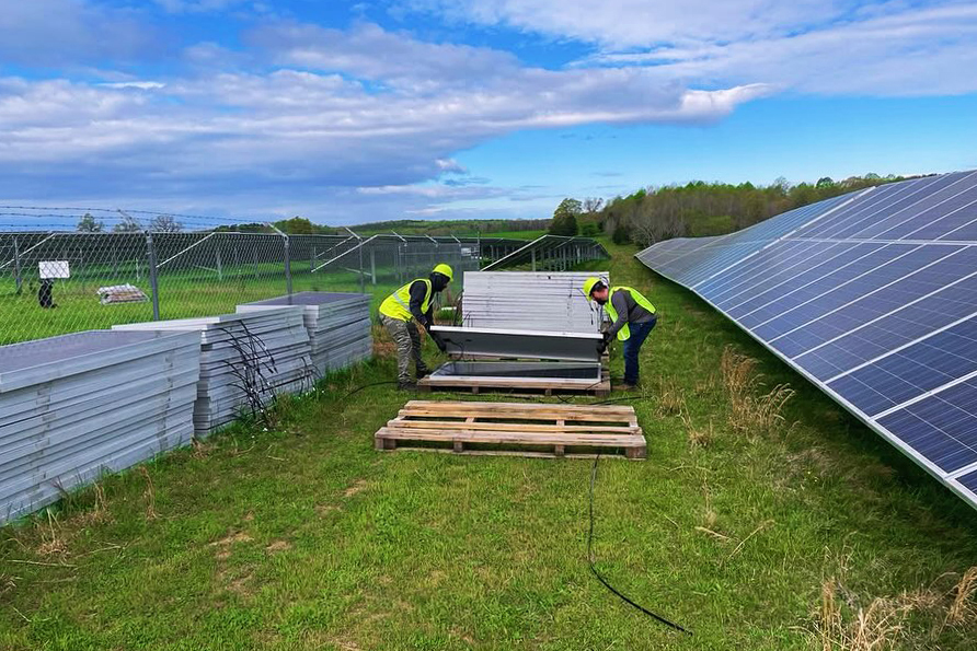 Solar panel recycling company SPR retrieves retiring solar panels one and takes them to one of their recycling plants. Credit: Courtesy of SPR