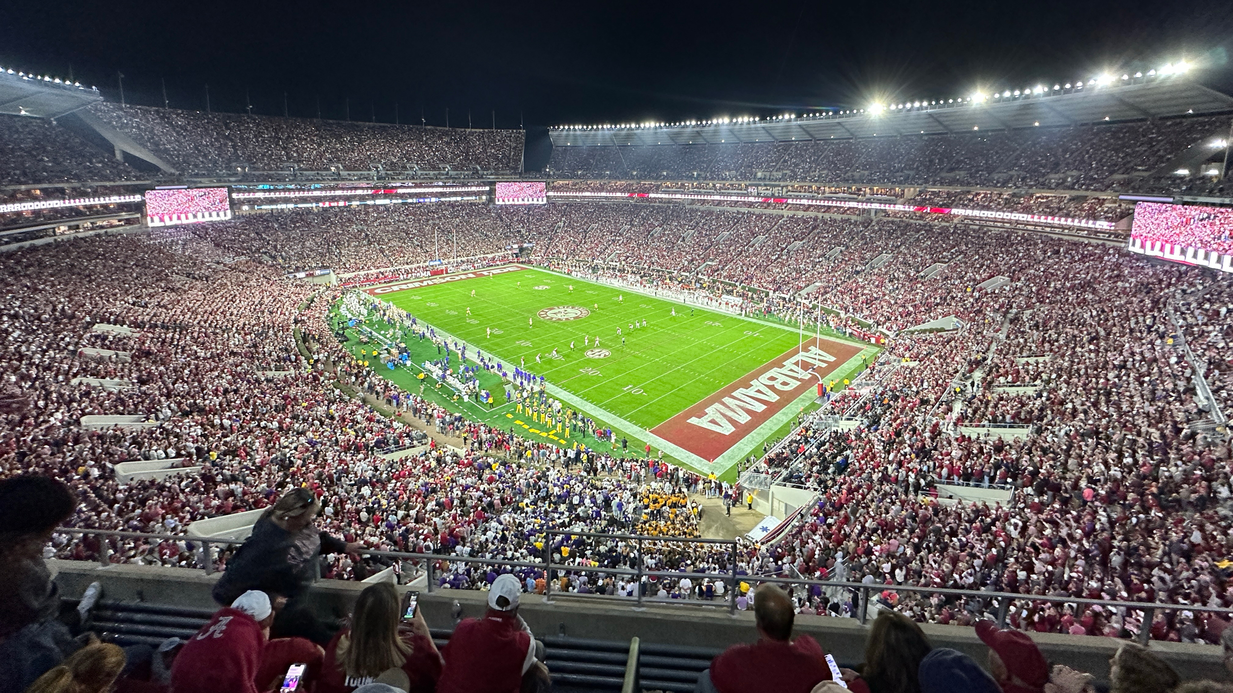Inside Alabama’s Bryant-Denny Stadium during a night game. Credit: Lee Hedgepeth/Inside Climate News