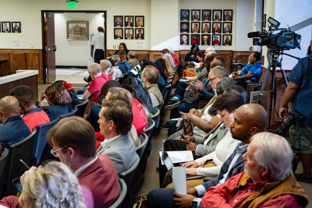 Residents pack a November meeting of the Bessemer City Council, the latest in a series of meetings focused on Project Marvel. Credit: Lee Hedgepeth/Inside Climate News