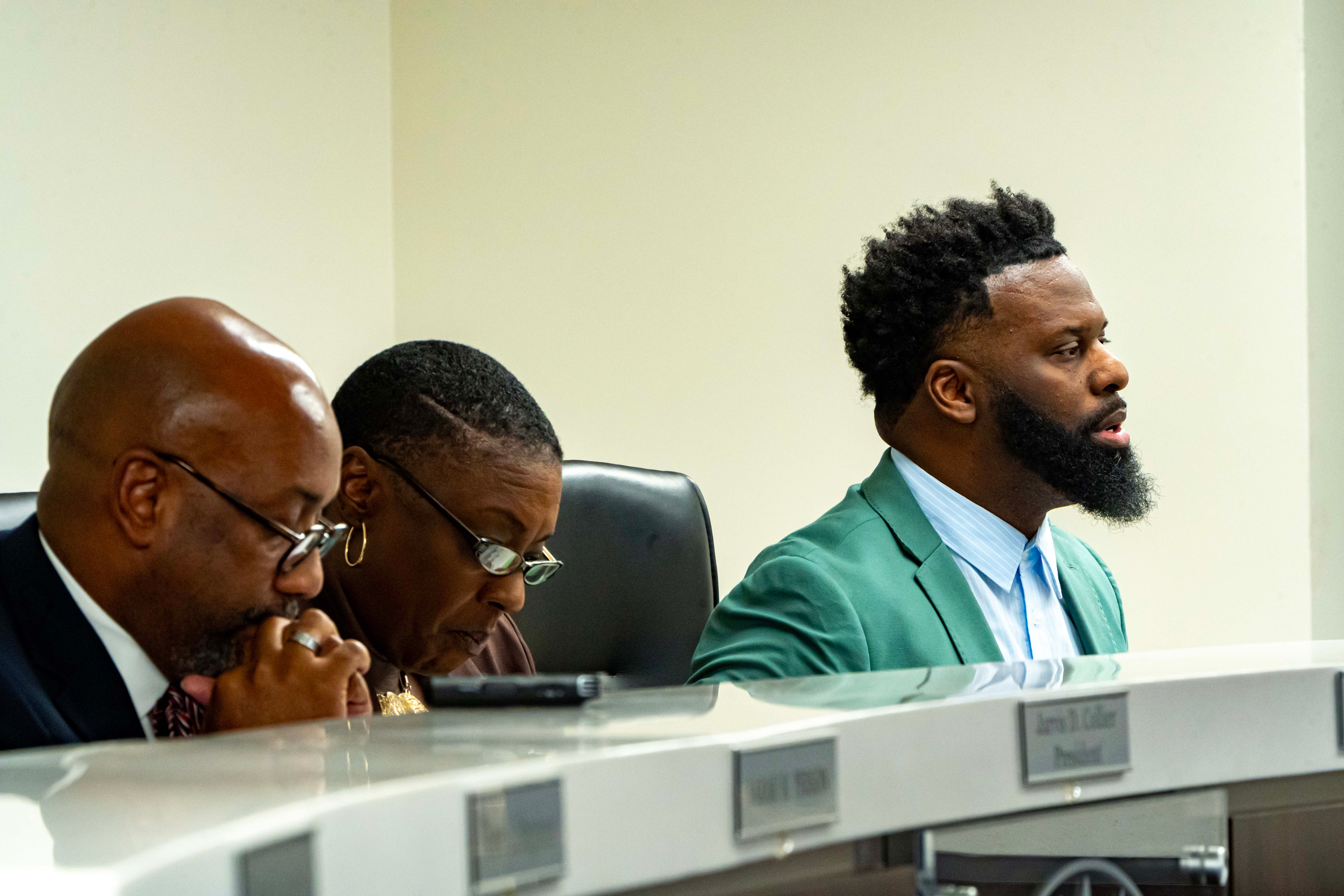 Bessemer City Council member Cleo King explains his vote against rezoning for Project Marvel in a November meeting. Credit: Lee Hedgepeth/Inside Climate News
