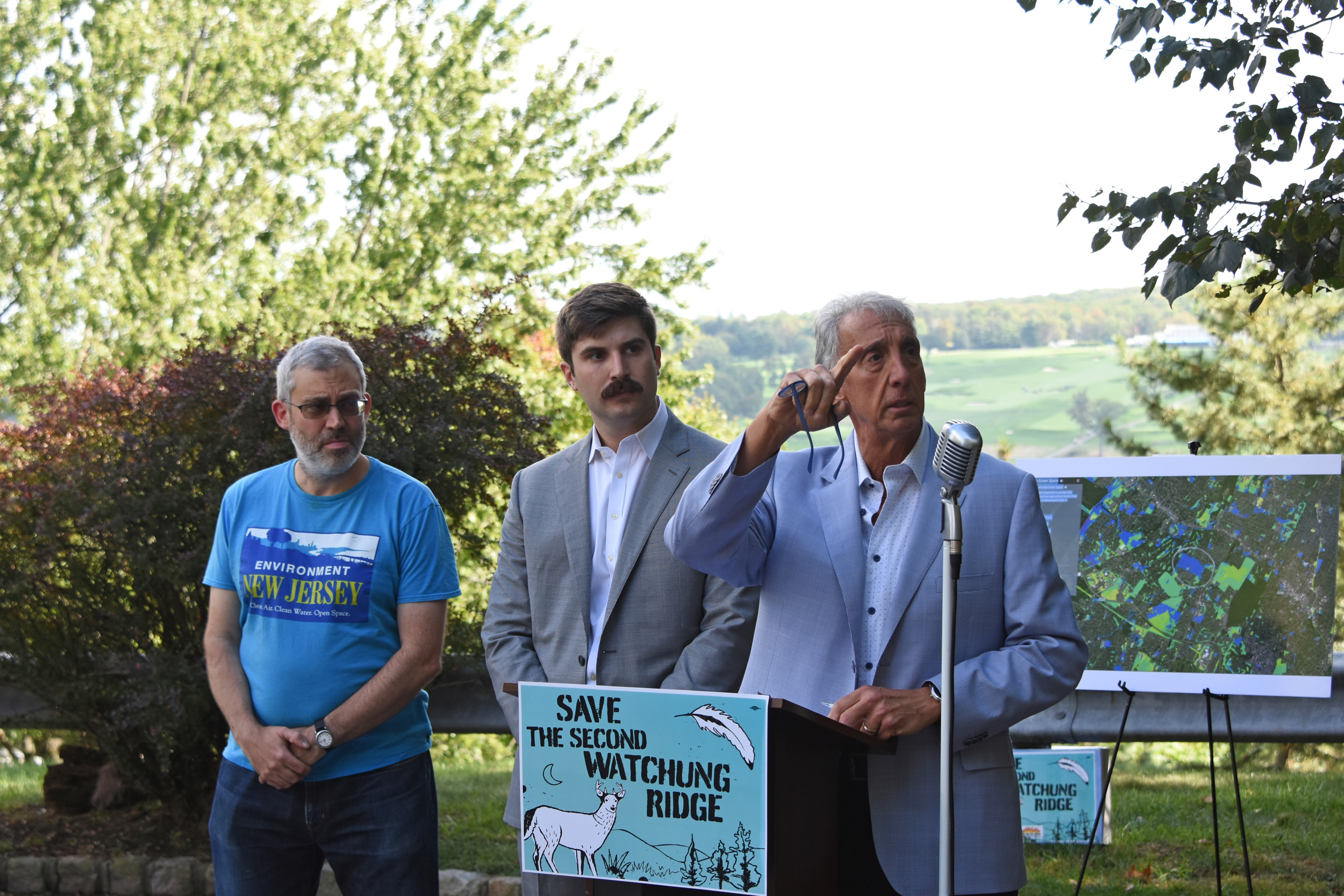 Members of a coalition opposing the Second Watchung Ridge development host a press conference in September. Credit: Ryan Krugman/Inside Climate News