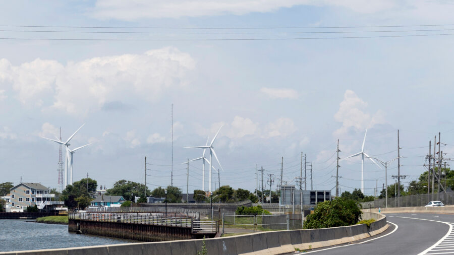 Wind turbines are visible from the highway in Atlantic City, N.J. Credit: Rachel Wisniewski/The Washington Post