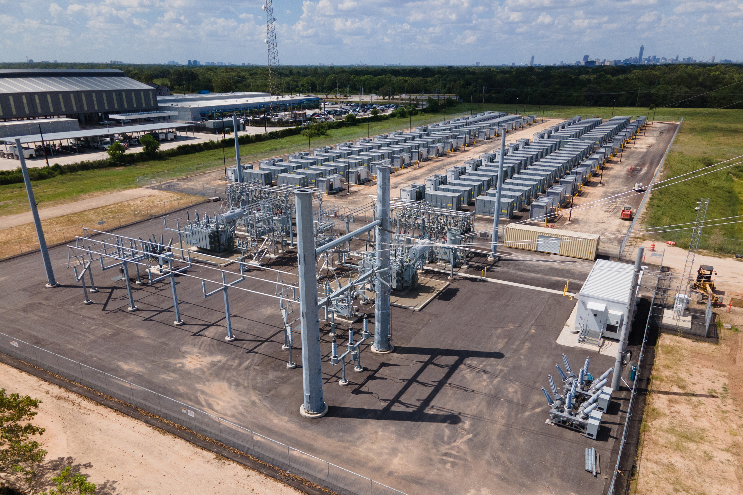 A view of a battery storage complex and substation in Houston. Credit: Jason Fochtman/Houston Chronicle via Getty Images