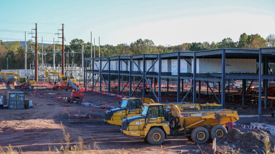 The construction site of an Amazon data center in Salem Township, Pa., on Oct. 10. Credit: Jason Ardan/Citizens' Voice via Getty Images