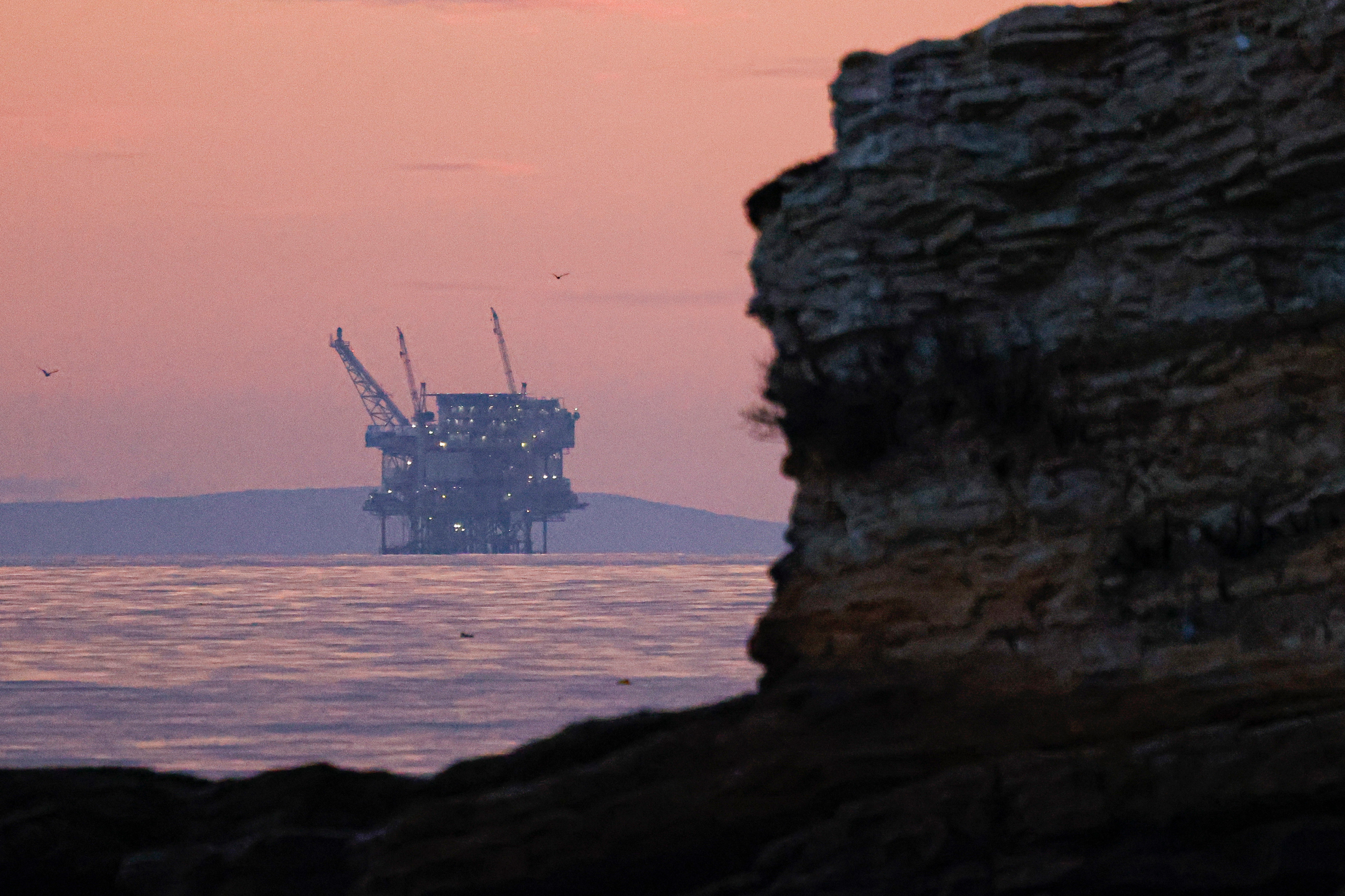 The Hondo offshore oil platform is seen off Refugio State Beach on Nov. 12 in Santa Barbara, Calif. Credit: Kayla Bartkowski/Los Angeles Times via Getty Images
