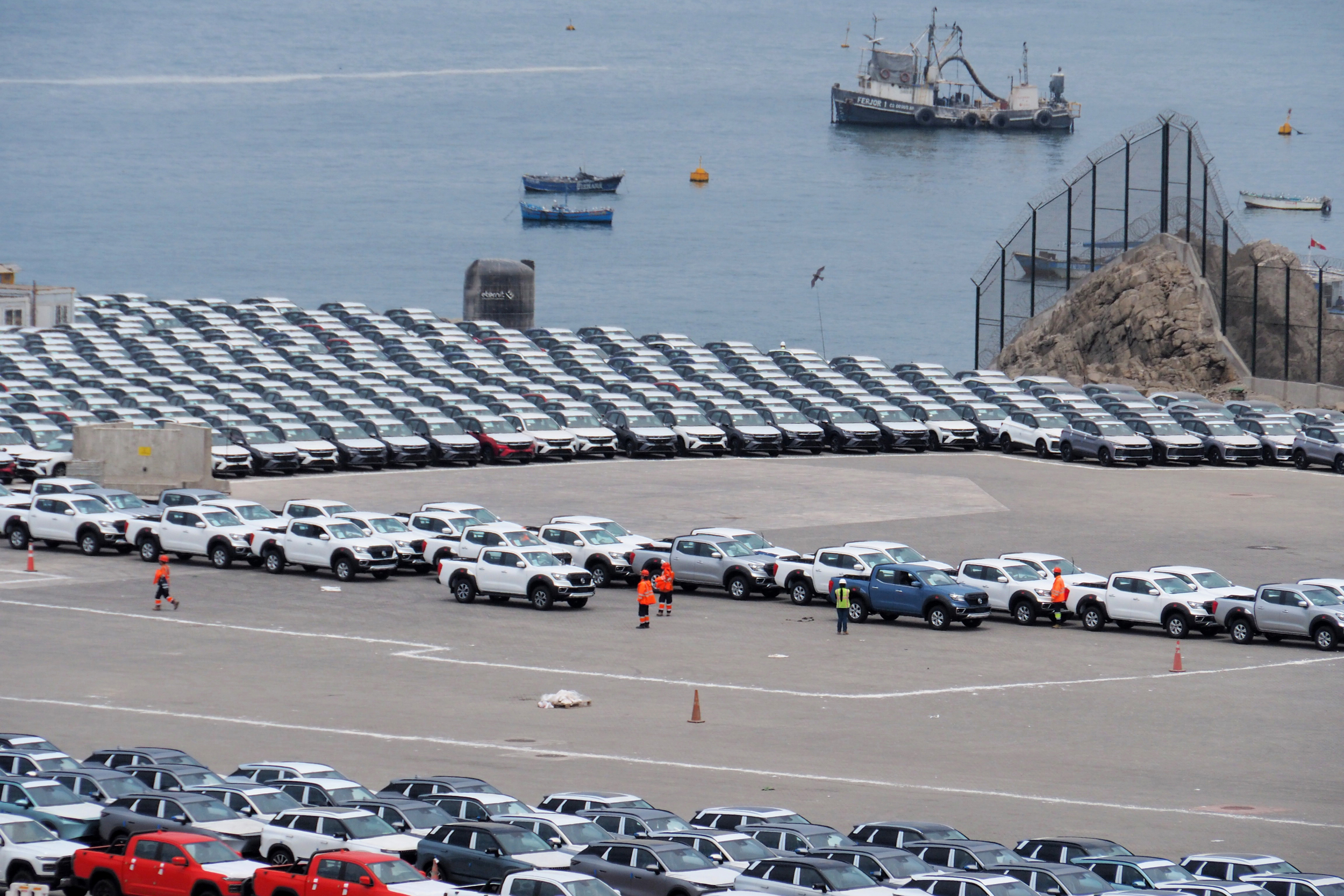 A batch of newly arrived cars at the Chancay port on Nov. 13. Credit: Carlos Garcia Granthon/Fotoholica Press/LightRocket via Getty Images