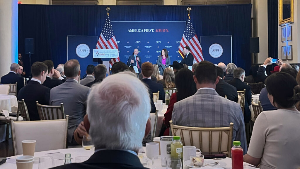 Attendees of AFPI’s Global Energy Summit listen to Energy Secretary Chris Wright and Agriculture Secretary Brooke Rollins speak at the Waldorf Astoria on Oct. 22 in Washington, D.C. Credit: Aidan Hughes/Inside Climate News