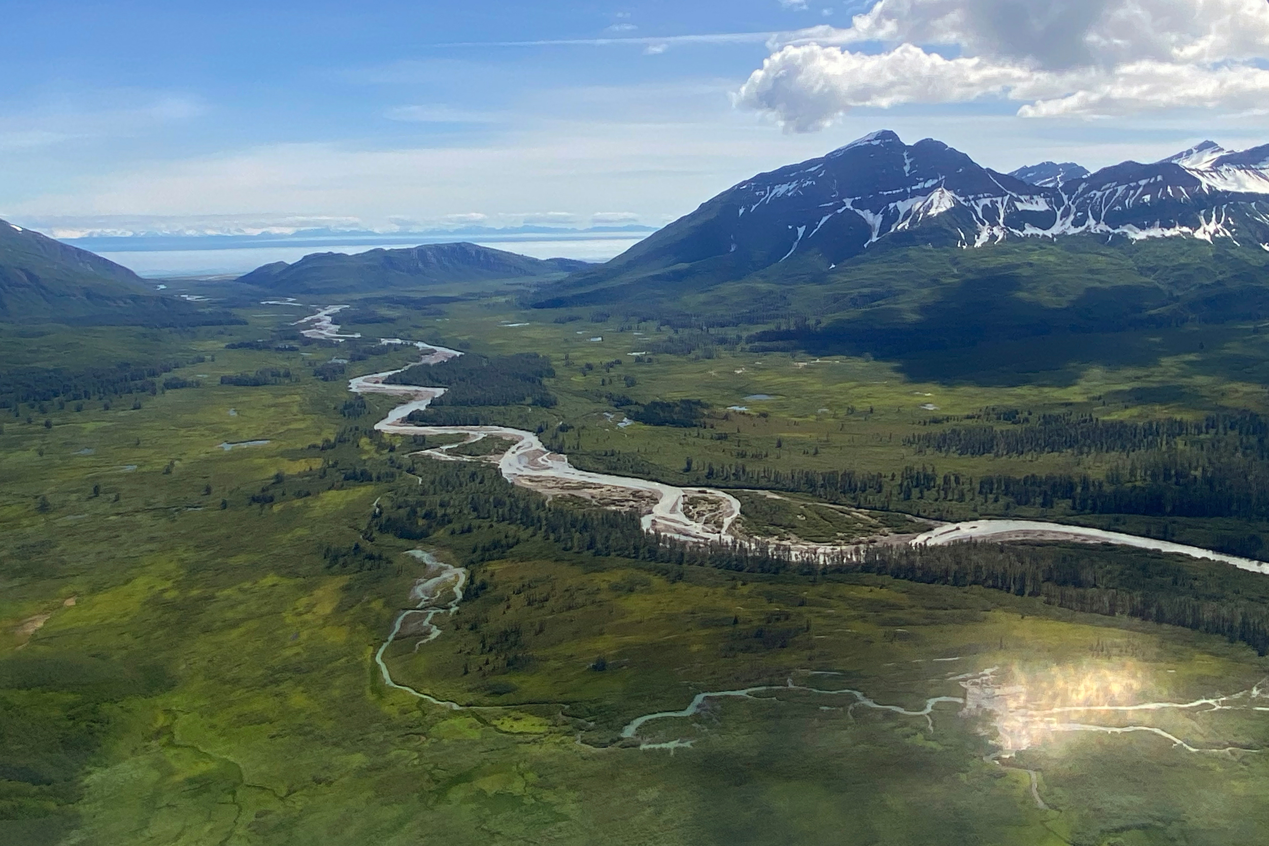 The Johnson River flows about a dozen miles from the Johnson Tract through Lake Clark National Park into Cook Inlet. Credit: Max Graham/Northern Journal