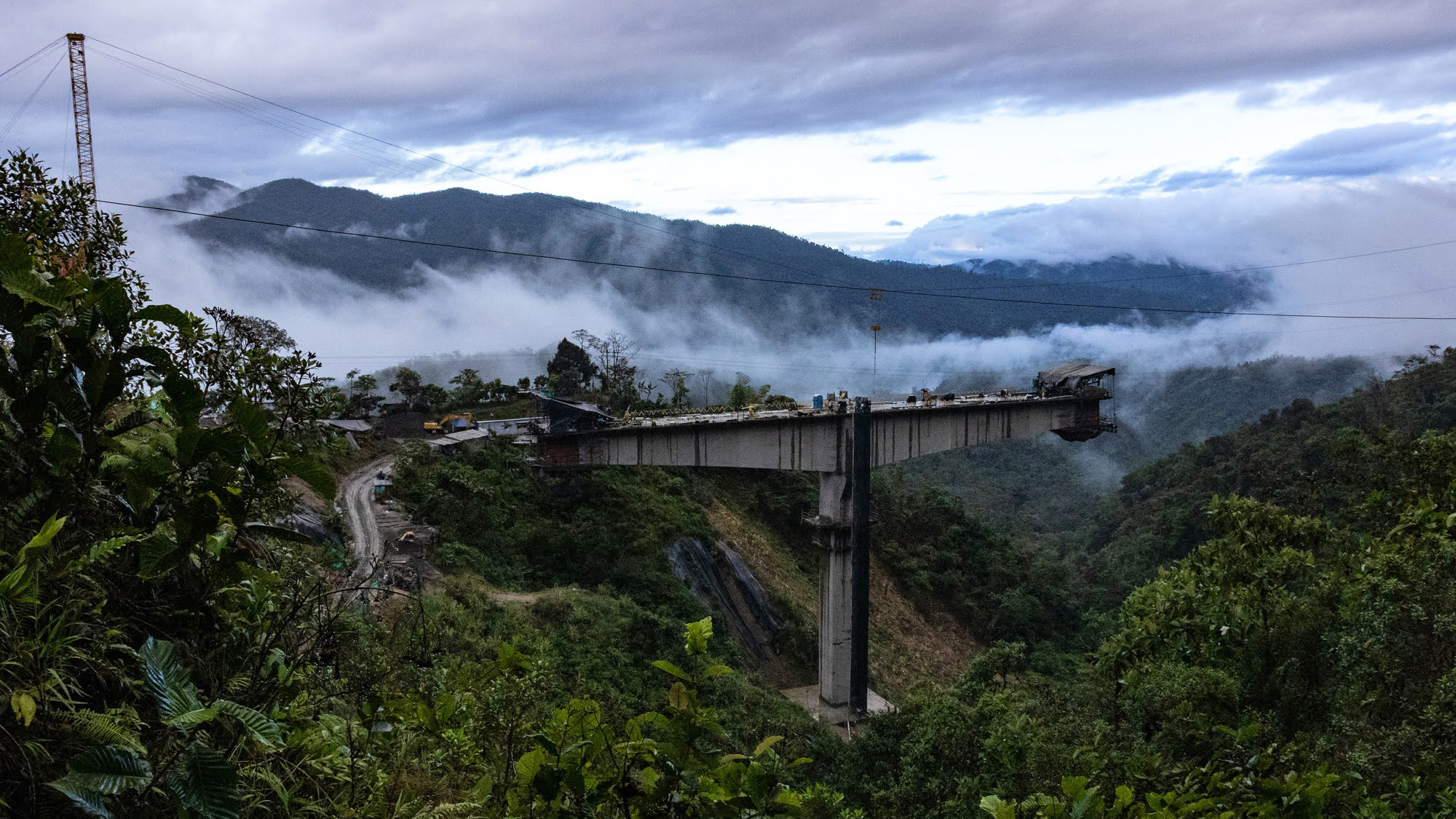 The construction site of a highway bridge being developed by Copper Giant near Mocoa.
