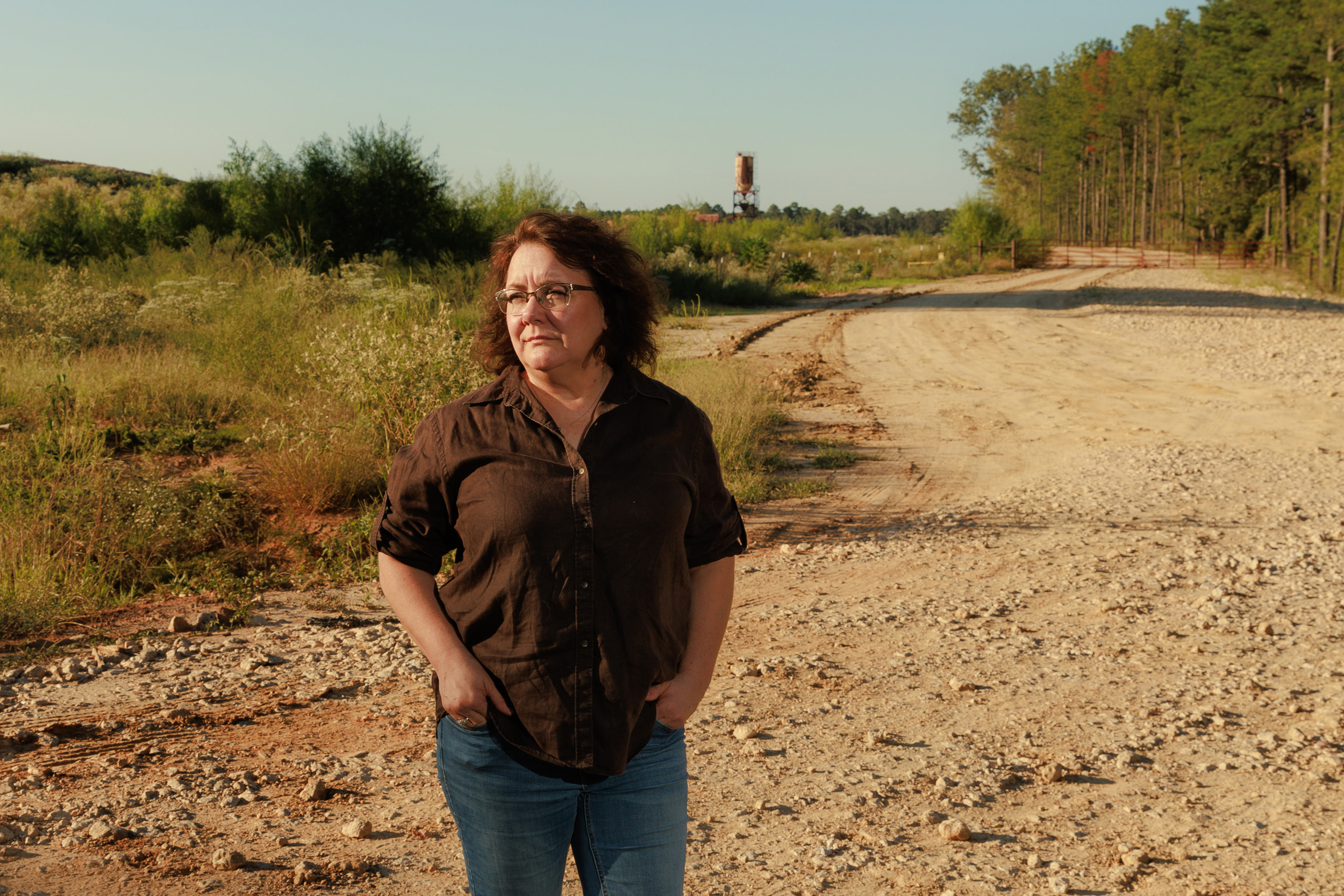 Deborah Linn lives near the construction site of a new McBride waste facility for oil and gas disposal in Elysian Fields, Texas. Credit: Shelby Tauber