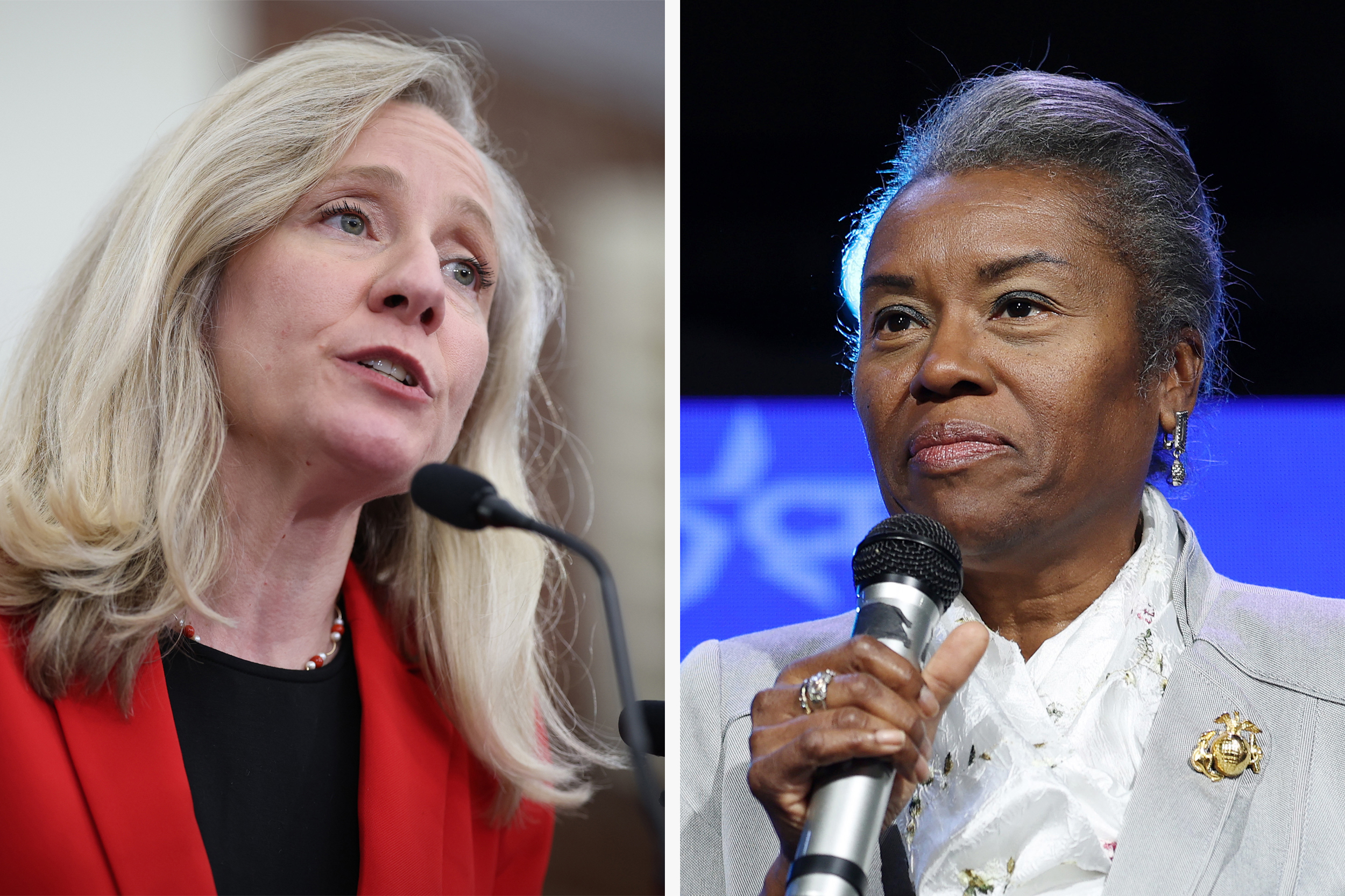 Democrat Abigail Spanberger (left) challenges Republican Winsome Earle-Sears in the race for Virginia governor. Credit: Win McNamee and Anna Moneymaker/Getty Images
