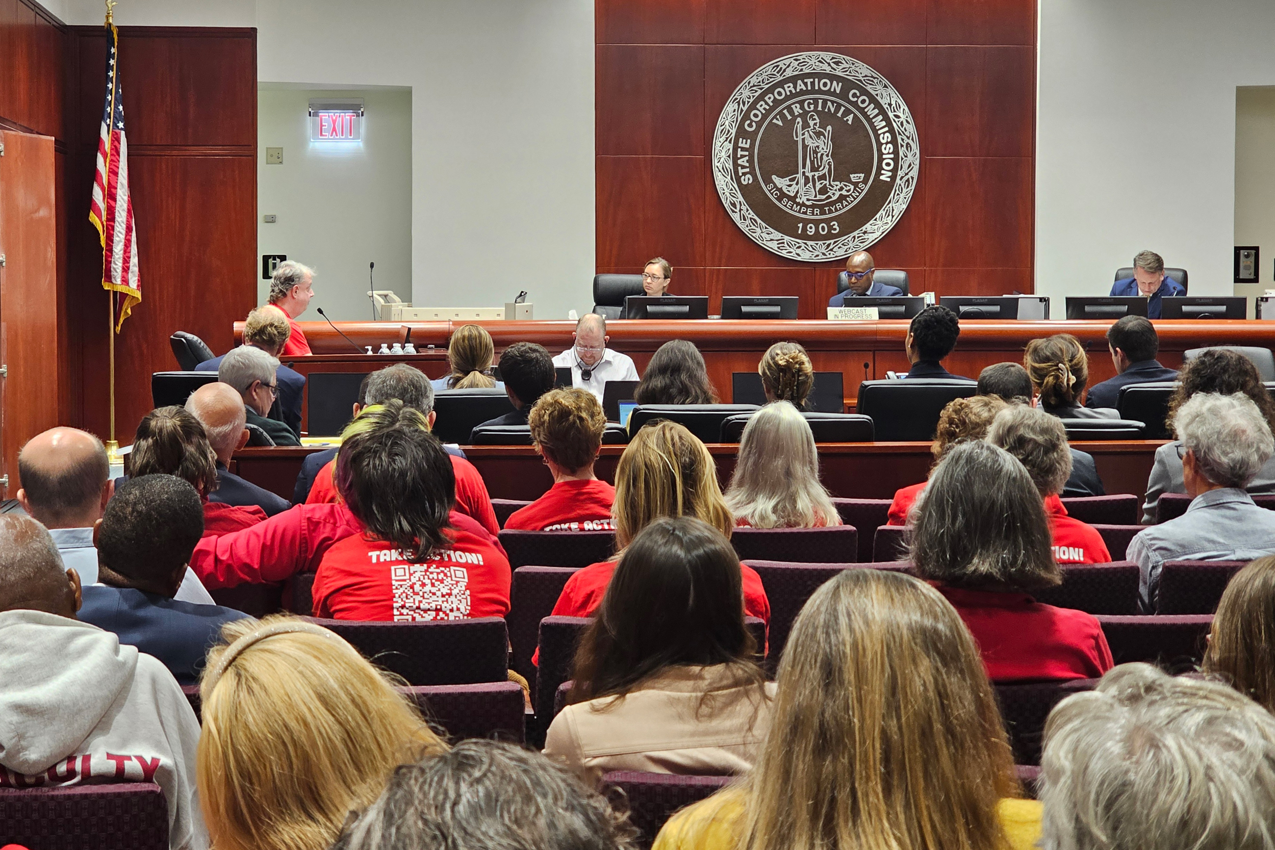 State Corporation Commission Judges listen to public comments on the Chesterfield Energy Reliability Center. Credit: Charles Paullin/Inside Climate News