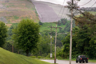 The Westmoreland Sanitary Landfill dominates the horizon in Belle Vernon, Pa. Credit: Scott Goldsmith/Inside Climate News
