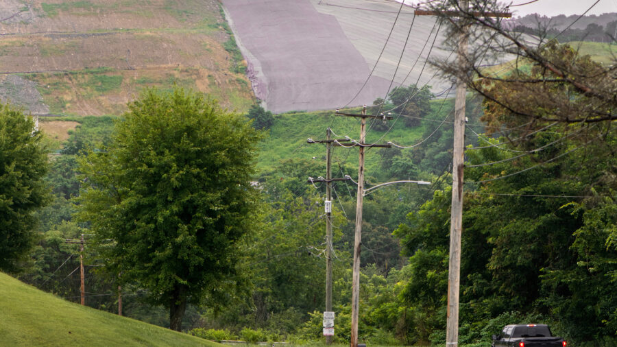 The Westmoreland Sanitary Landfill dominates the horizon in Belle Vernon, Pa. Credit: Scott Goldsmith/Inside Climate News