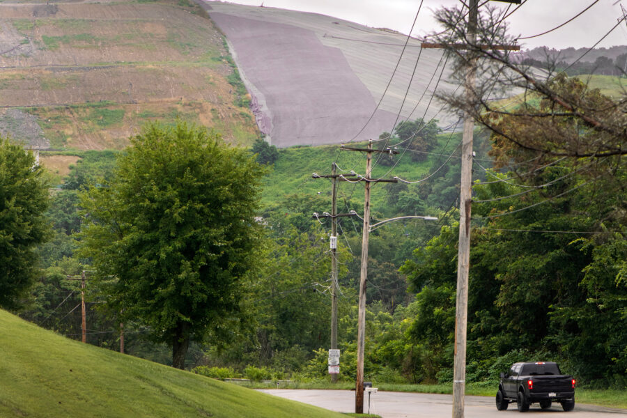 The Westmoreland Sanitary Landfill dominates the horizon in Belle Vernon, Pa. Credit: Scott Goldsmith/Inside Climate News