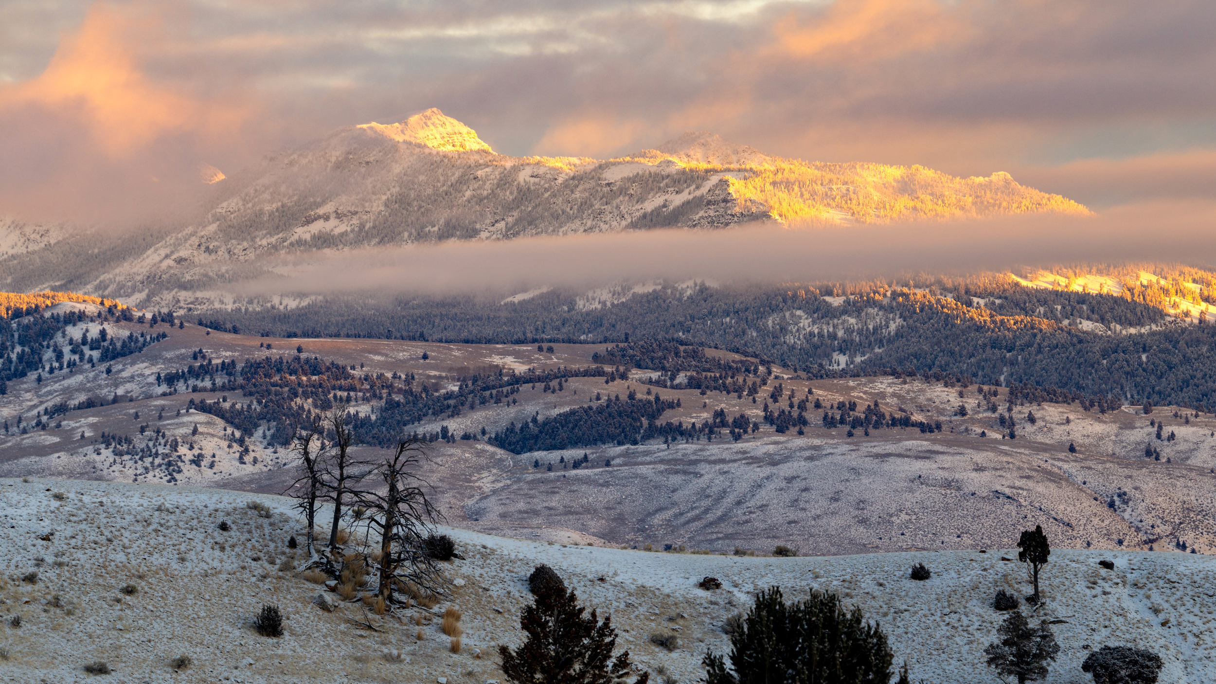 First light hits Monitor Peak on Dec. 3 in Yellowstone National Park. Credit: Jacob W. Frank/NPS
