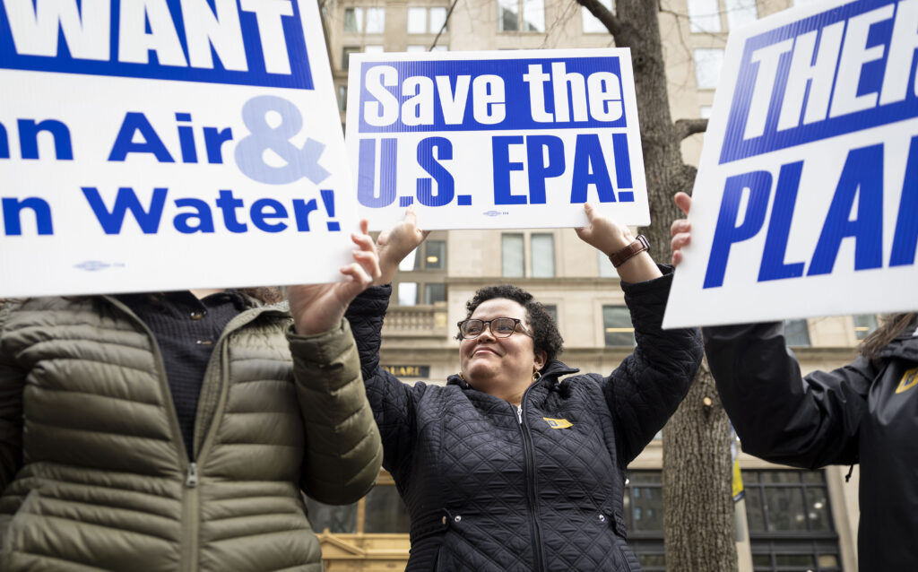 EPA workers from the Boston area participate in a demonstration at Angell Memorial Square on March 25, 2025. Credit: Brett Phelps/The Boston Globe via Getty Images