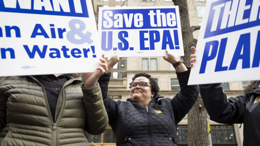 EPA civil servants from the Boston area participate in a demonstration at Angell Memorial Square on March 25, 2025. Credit: Brett Phelps/The Boston Globe via Getty Images