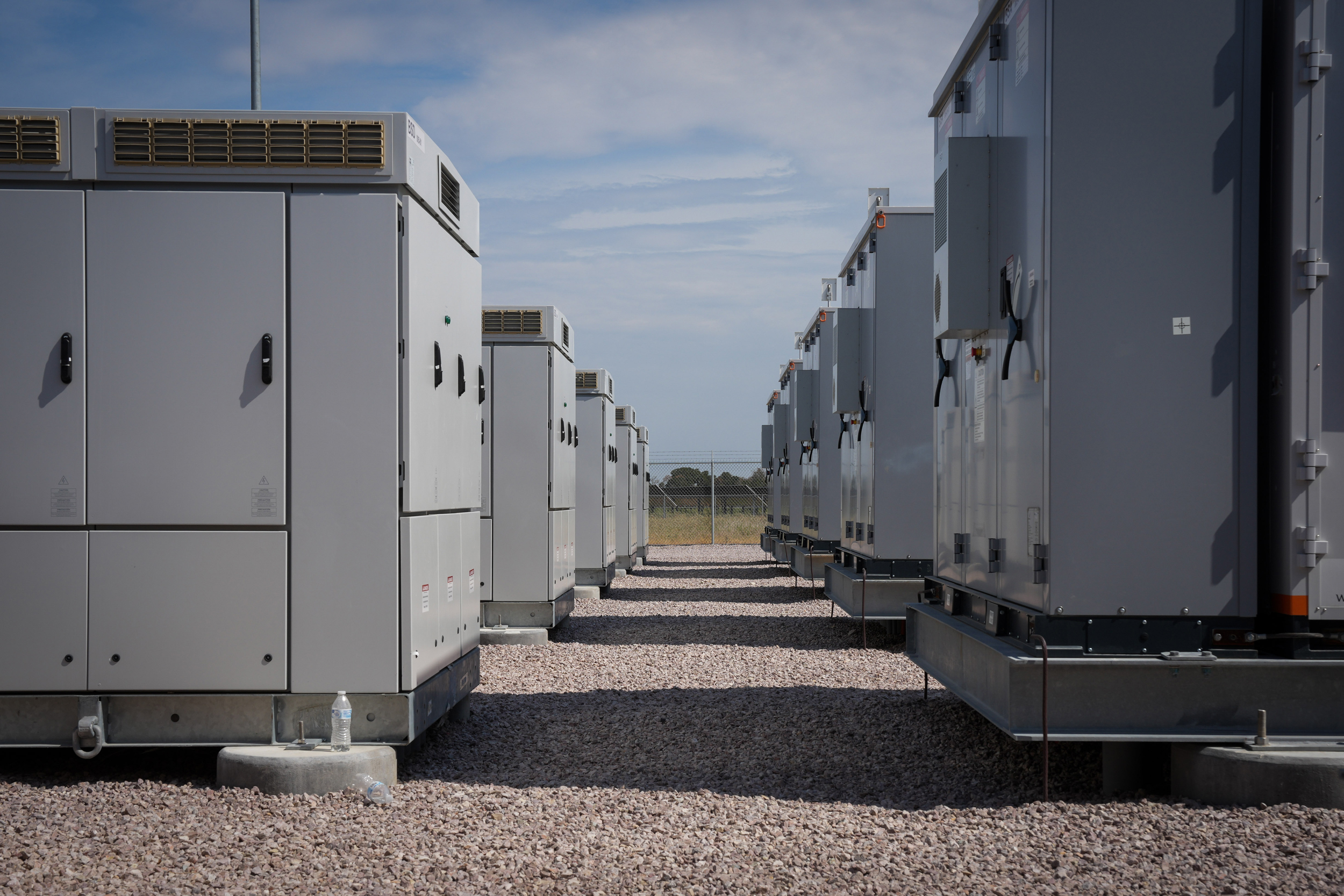 A battery storage facility in Iola, Texas. Credit: Jon Shapley/Houston Chronicle via Getty Images