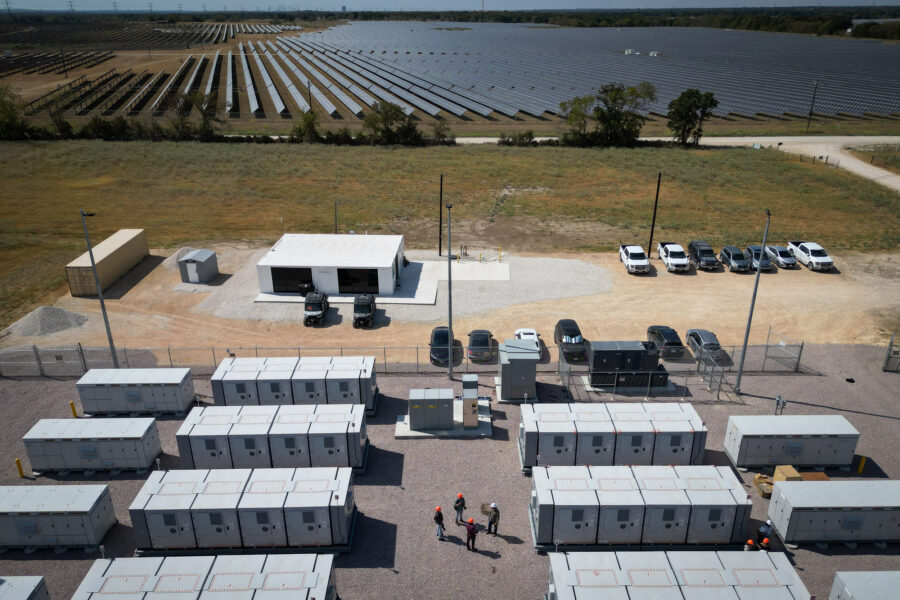 An aerial view of the Blue Jay solar and battery storage plant in Iola, Texas. Credit: Jon Shapley/Houston Chronicle via Getty Images