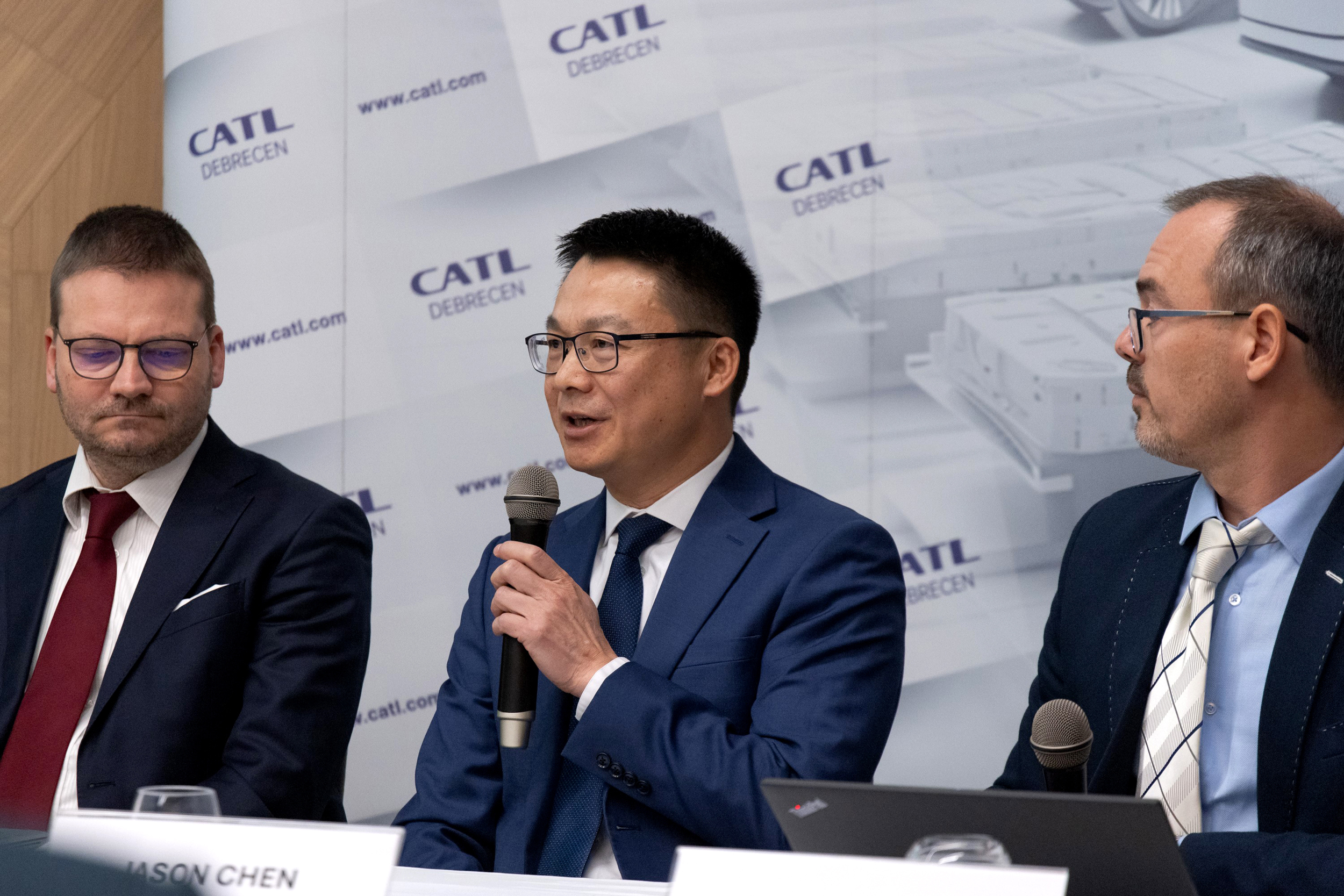 Jason Chen, general manager of CATL Europe Operations, speaks at a press conference in Debrecen, Hungary, on Nov. 20, 2024. Credit: Attila Volgyi/Xinhua via Getty Images