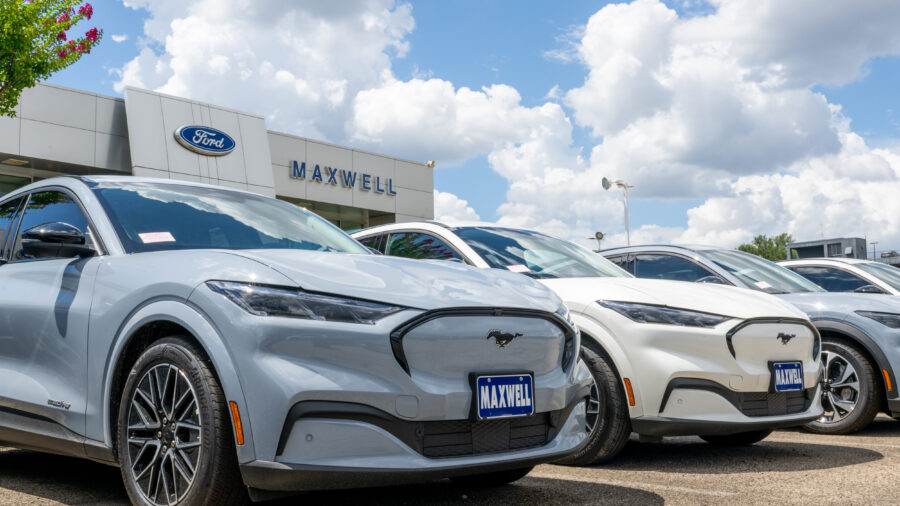 Ford Mustang Mach-E electric cars are seen for sale at a dealership on June 24 in Austin, Texas. Credit: Brandon Bell/Getty Images