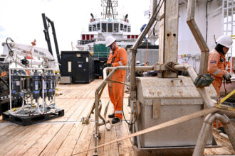 Deep-sea mining equipment is seen onboard the research vessel MV Anuanua Moana in the Cook Islands on June 10. Credit: William West/AFP via Getty Images