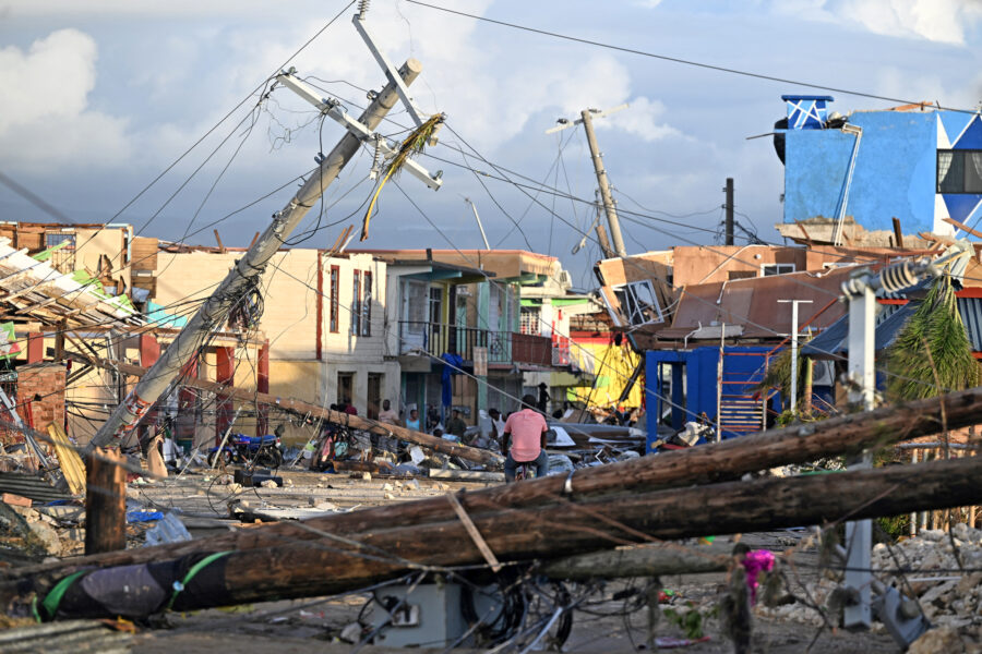 A view of a destroyed neighborood following the passage of Hurricane Melissa on Oct. 29 in Black River, Jamaica. Credit: RICARDO MAKYN/AFP via Getty Images