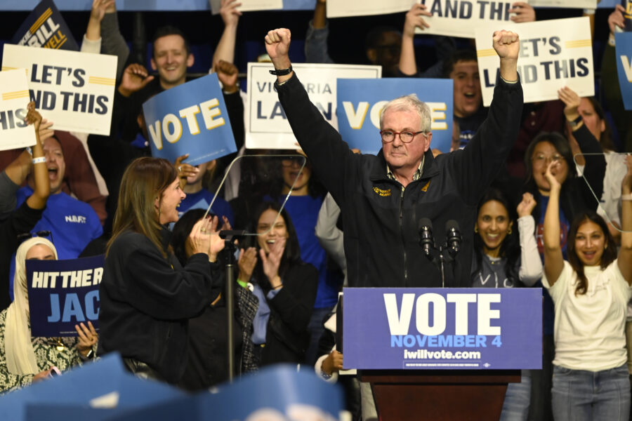 New Jersey Gov. Phil Murphy speaks at a rally for Democratic gubernatorial candidate Mikie Sherrill at Essex County College in Newark on Nov. 1. Credit: Kyle Mazza/Anadolu via Getty Images