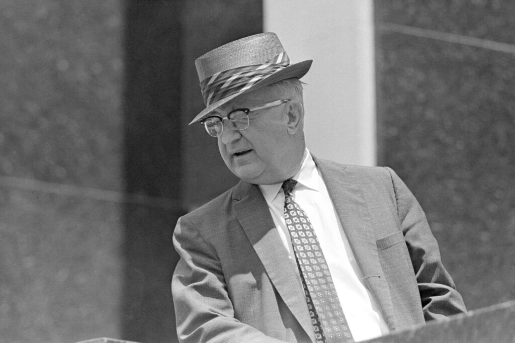 Eugene “Bull” Connor, former Birmingham police commissioner, appears at a press conference in 1963. Credit: Getty Images