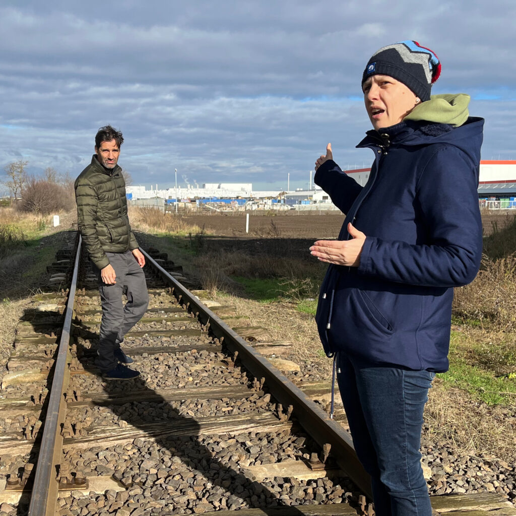 Local authorities shuttered a regional rail line because it cut through an area where CATL, the Chinese battery giant, was building a factory. Éva Kozma and Tibor Nemes lead a citizen activist group that has raised awareness about the risks posed by the plant. Credit: Nicholas Kusnetz/Inside Climate News