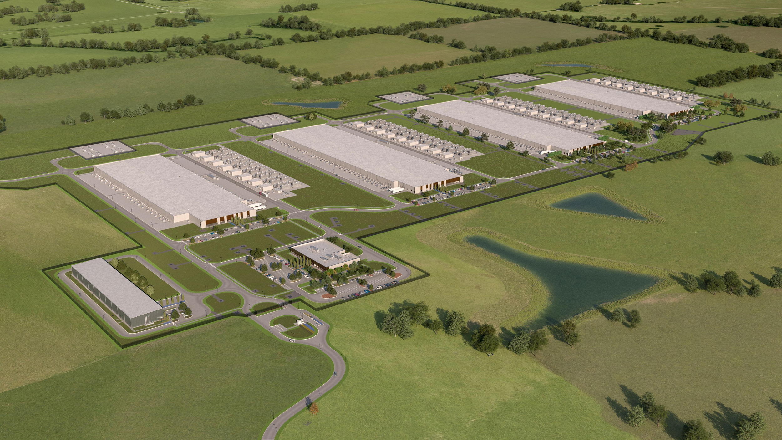 A rendering of Meta’s hyperscale data center near Montgomery, Ala. Credit: Meta