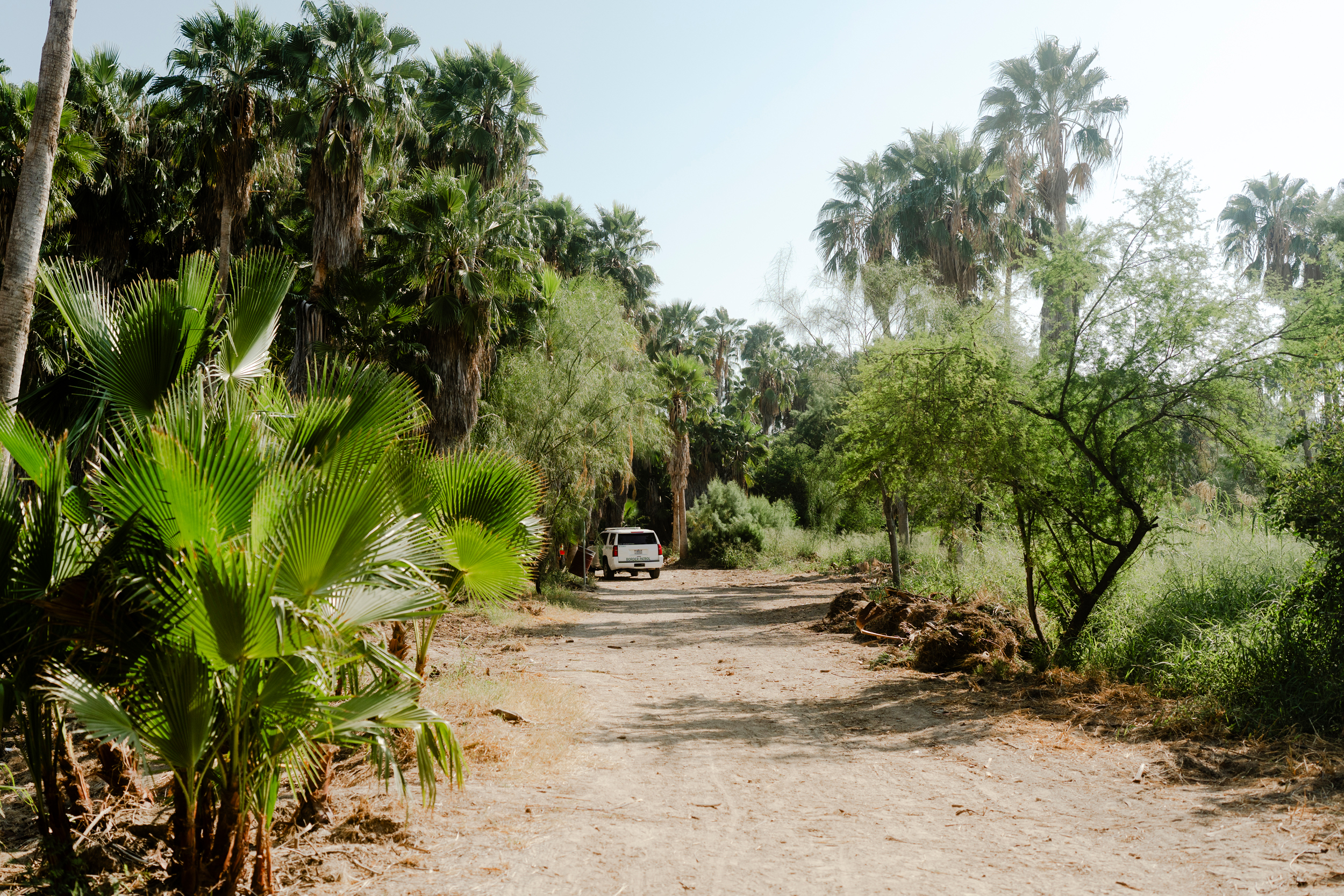 A Border Patrol vehicle is parked next to the Las Palmas Trail near the Rio Grande in Laredo on Oct. 28.