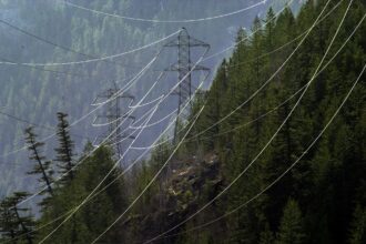In Washngton state, power lines carry electricity near Diablo Dam and the North Cascades National Park. The Trump administration says there is an emergency in the Pacific Northwest because of a shortage of electricity. Credit: David McNew/Newsmakers