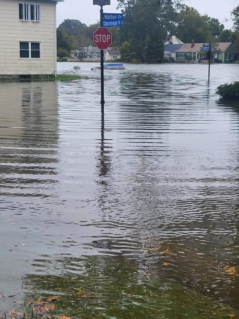 Streets fill with floodwater in Hampton on Oct. 12, brought on by high tides and strong winds from the northeast. Credit: City of Hampton