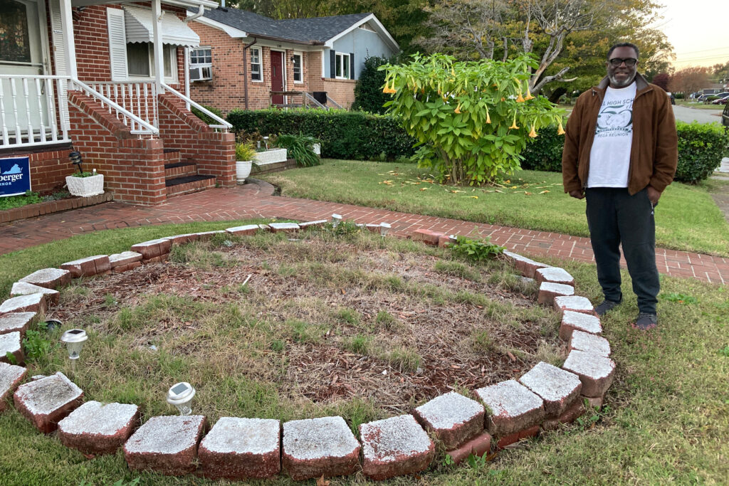 Shelton Tucker and his prospective rain garden in the Aberdeen Gardens neighborhood of Hampton, Va. Credit: Phred Dvorak/Inside Climate News