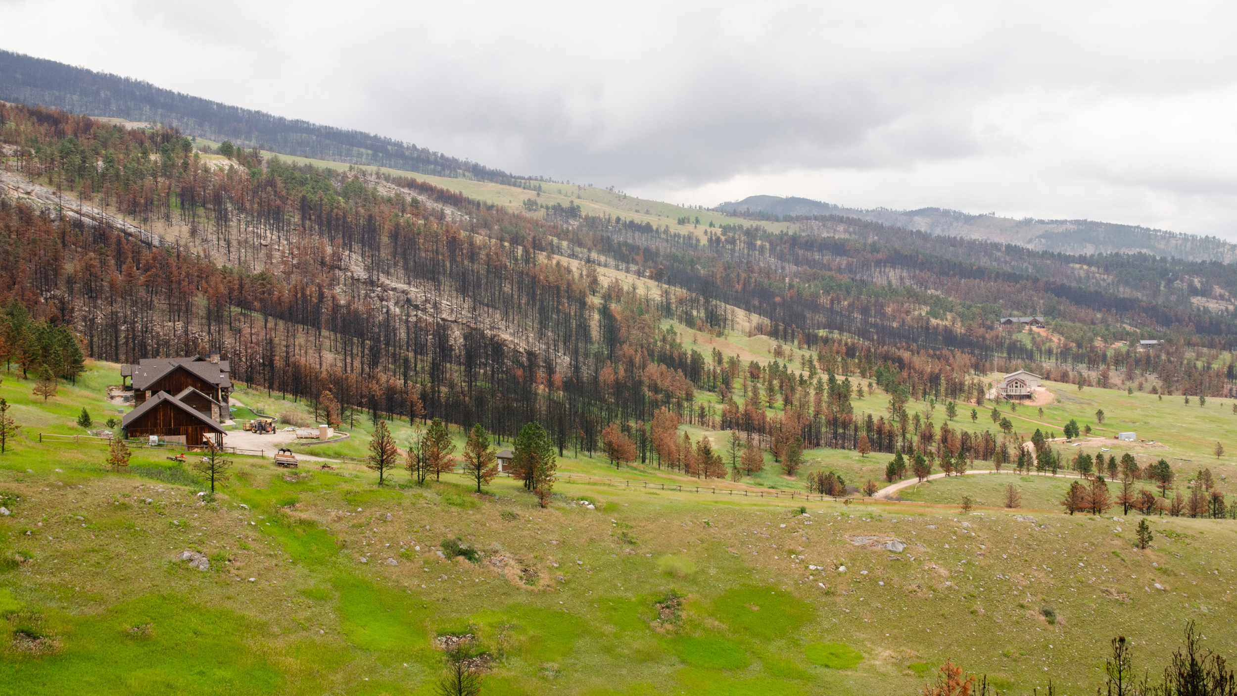The Elk Fire’s burn scar will be visible on the landscape for decades, even as forest managers and firefighters say they struggle to generate enthusiasm and interest from the community members for defensible spaces and home hardening. Credit: Jake Bolster/Inside Climate News