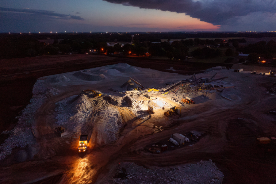 Aerial photo shows night operations at a limestone quarry in Belle Mina, Ala. A judge recently granted an injunction to suspend work at the quarry until the operators mitigate dust, noise and light pollution into the surrounding areas. Credit: Southern Environmental Law Center