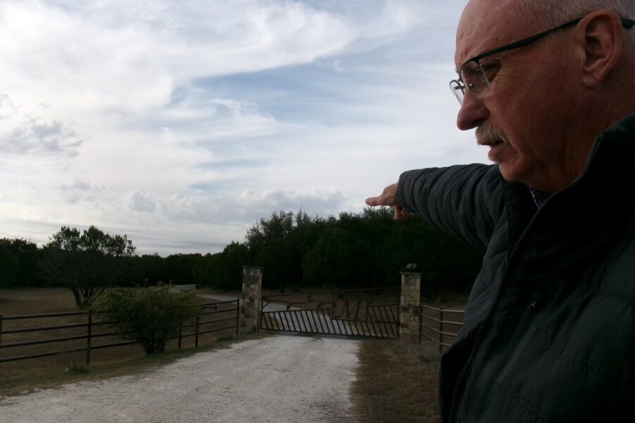 Somervell County Commissioner Jeff Harris shows where a route for a high-voltage transmission line is proposed near Dinosaur Valley State Park. Credit: Arcelia Martin/Inside Climate News