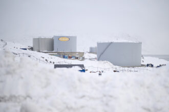A PolarOil storage facility is seen on March 26, 2025, in Nuuk, Greenland. Credit: Leon Neal/Getty Images