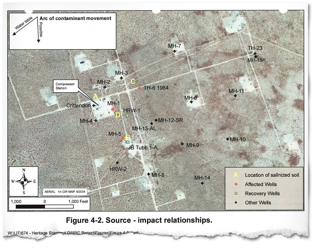A map created by consultants early in the remediation process showed the location of polluted soil and groundwater at the T-Bar Ranch.