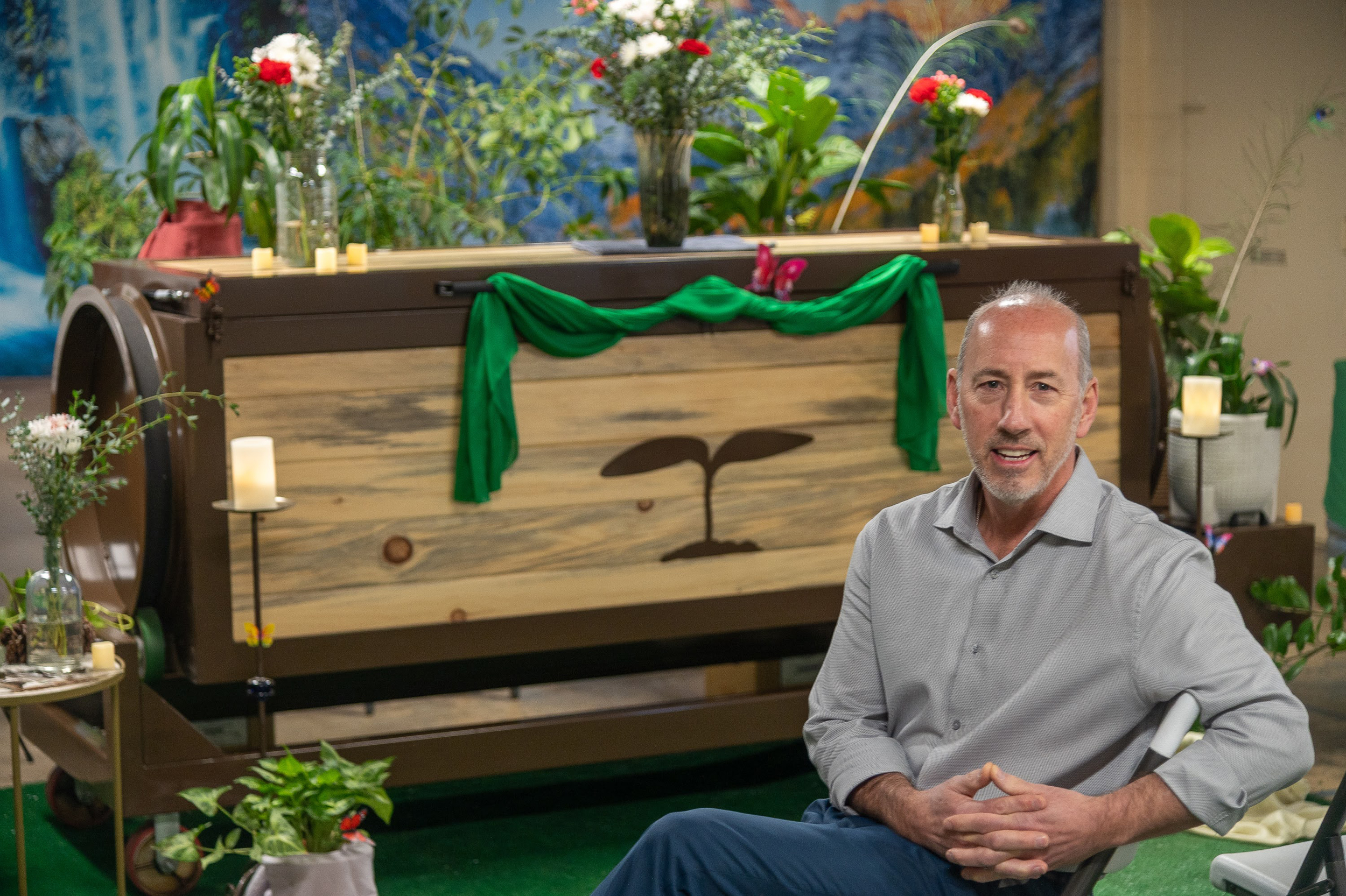 Mike Reagan, CEO of The Natural Funeral, which offers both body composting and Alkaline hydrolysis, also known as water cremation. Credit: Michael Kodas/Inside Climate News