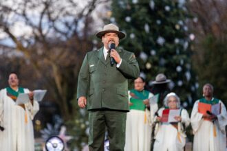 National Park Service Director Charles F. Sams III gives remarks at the 2022 National Christmas Tree Lighting on November 30 at Presidents Park in Washington, DC. Credit: National Park Service